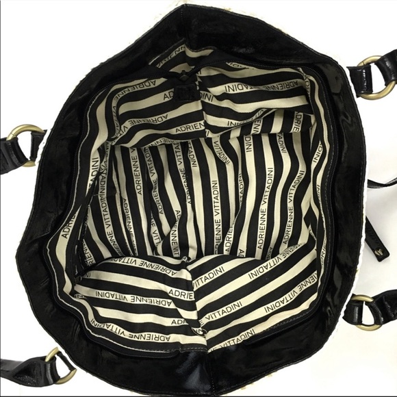 Adrienne Vittadini Nautical Black White Straw Summer Tote Bag - Picture 7 of 16